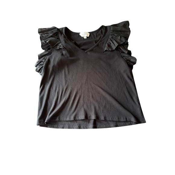Pomander Place Tops - Pomander Place Top Black Ruffle Sleeve V-Neck Ribbed Knit Y22845T XXXL